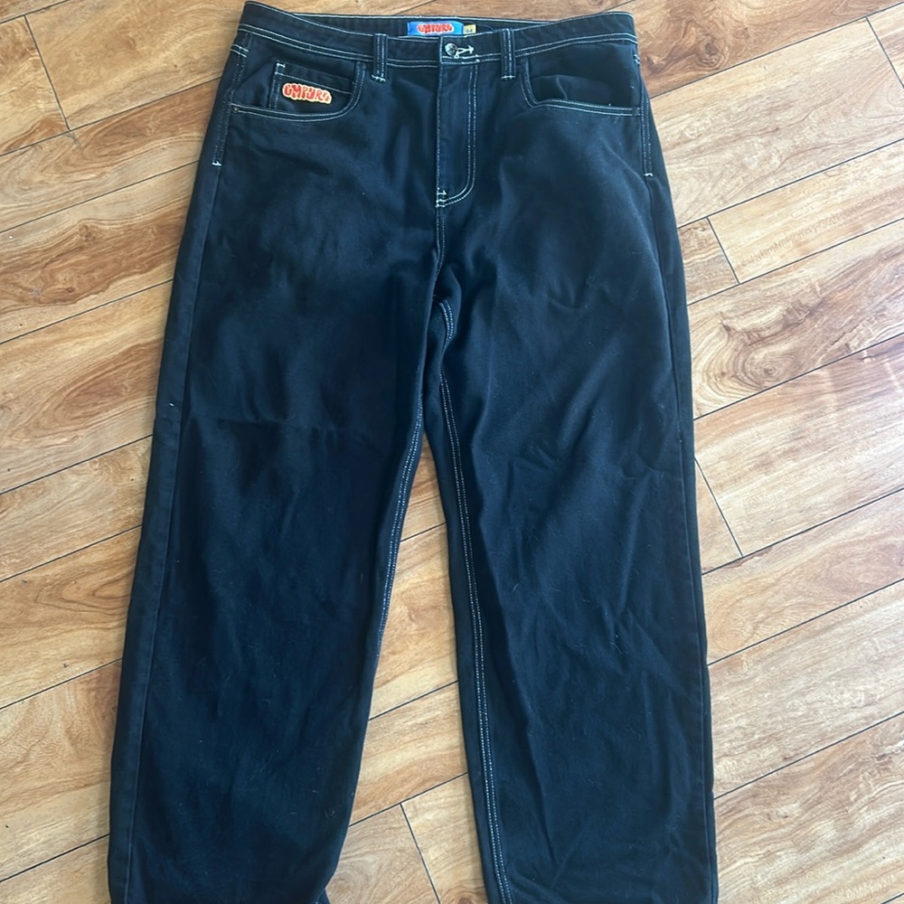 Empyre Loose Fit Embroidered Black Denim Skate Pants 34